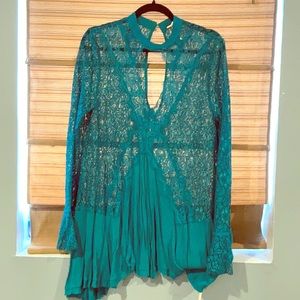 Lace Free People dress/ long shirt TEAL color